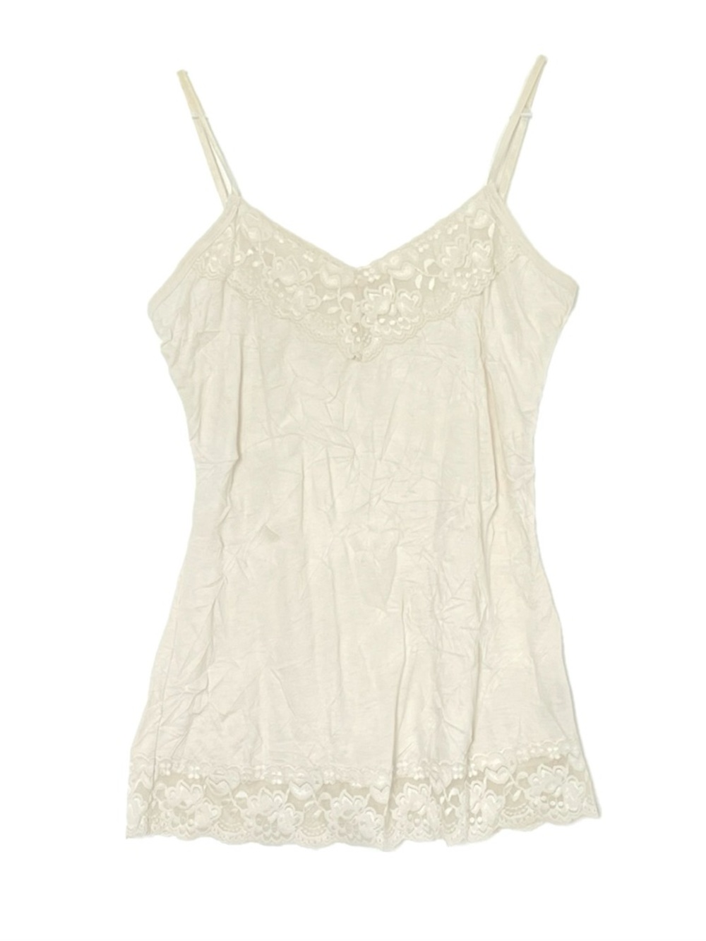 Maurices Y2K Cream Lace Trim Crinkle Cami Top size medium